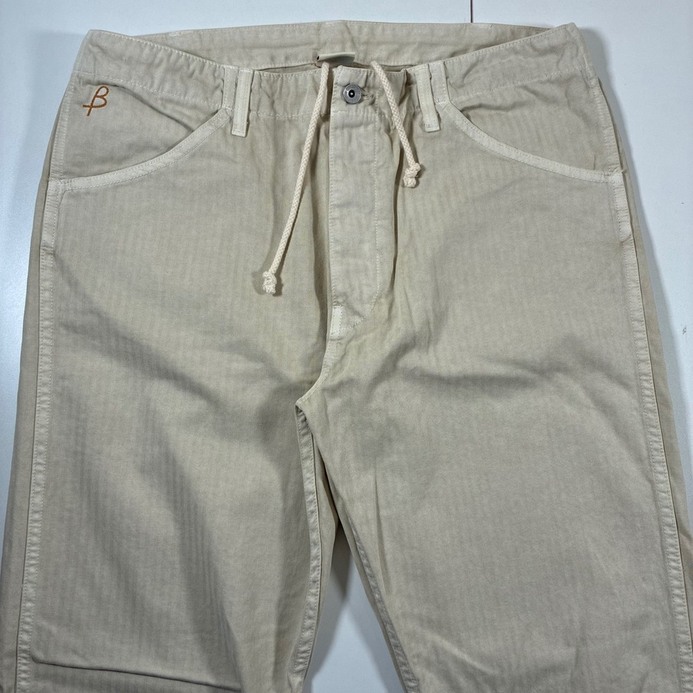 Birdwell Beach Britches Pants 36x32 Beige Herringbone Twill Drawstring USA